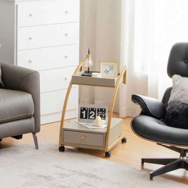 Modern C-shaped Frame Tray With Storage Drawer Nightstand End Table - luxuryhomedecoridea.com