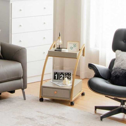 Modern C-shaped Frame Tray With Storage Drawer Nightstand End Table - luxuryhomedecoridea.com