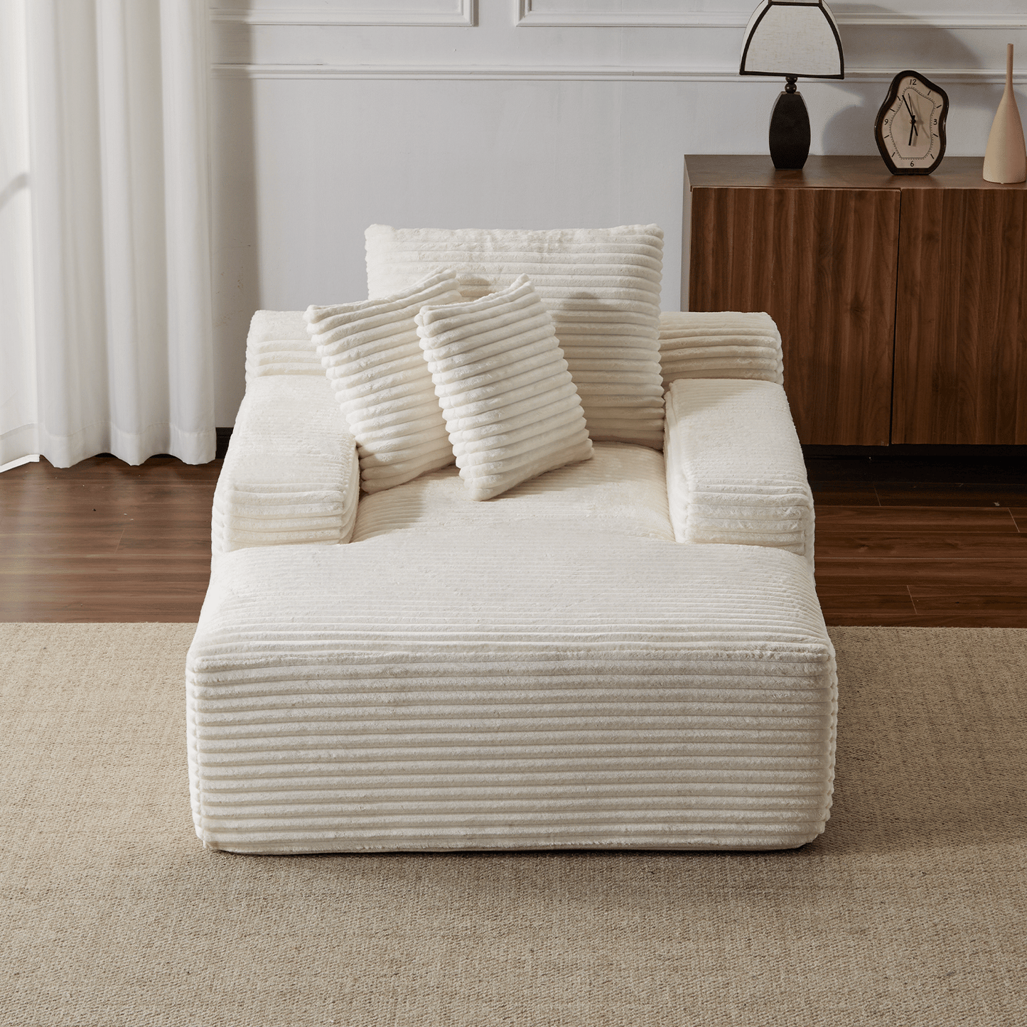 Double Chaise Lounge Chair Indoor,Oversized Upholstered Sleeper Cloud Couch,Deep Seat Luxury Sofa Bed,Sectional Sofa Chaise Love-seat,Corduroy Reading Chair for Living Room,No Assembly Required - luxuryhomedecoridea.com