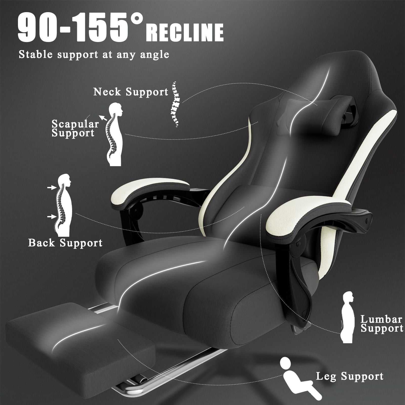 Ergonomic Gaming Chair with Pocketed Spring Cushion, Breathable Fabric Computer Chair with Footrest, Adjustable Lumbar Support Video Game Chair for Adults (Fabric) - luxuryhomedecoridea.com