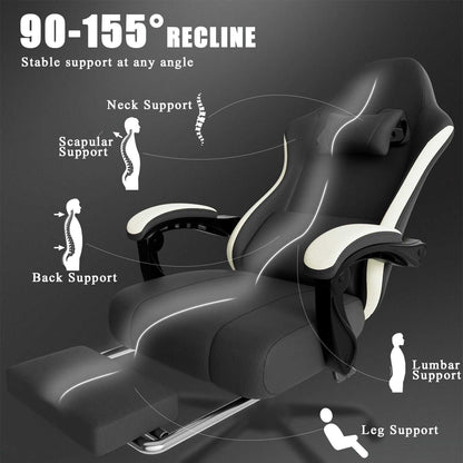Ergonomic Gaming Chair with Pocketed Spring Cushion, Breathable Fabric Computer Chair with Footrest, Adjustable Lumbar Support Video Game Chair for Adults (Fabric) - luxuryhomedecoridea.com