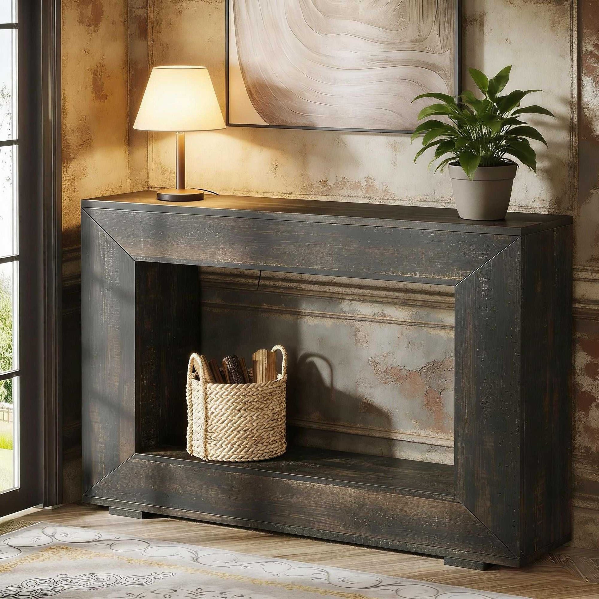 Farmhouse Console Table, Rustic Wood Entryway Sofa Table with Storage - luxuryhomedecoridea.com