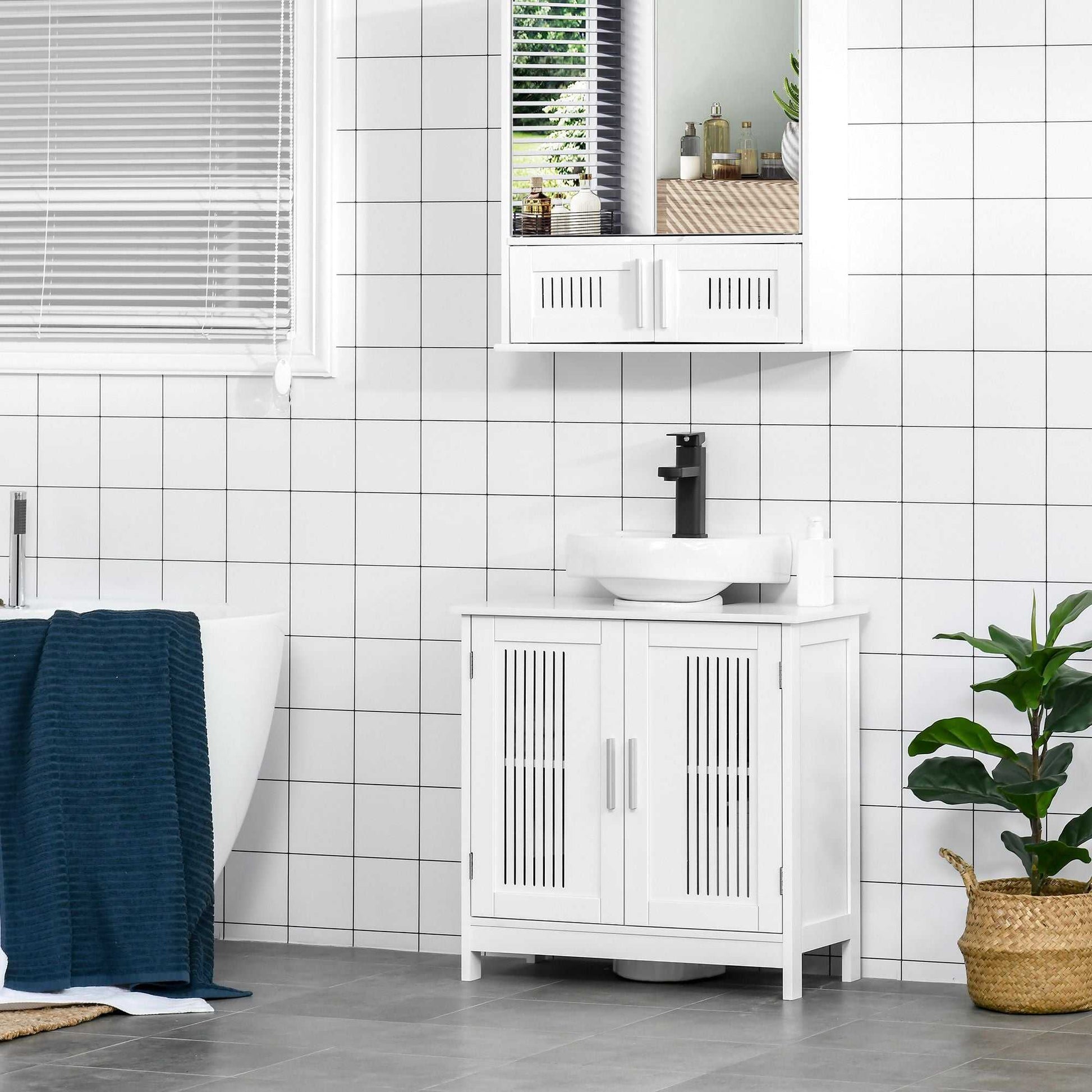 Under Sink Storage Cabinet Bathroom 2 Doors Shelf White Pedestal Vanity Organizer - luxuryhomedecoridea.com