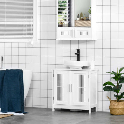 Under Sink Storage Cabinet Bathroom 2 Doors Shelf White Pedestal Vanity Organizer - luxuryhomedecoridea.com