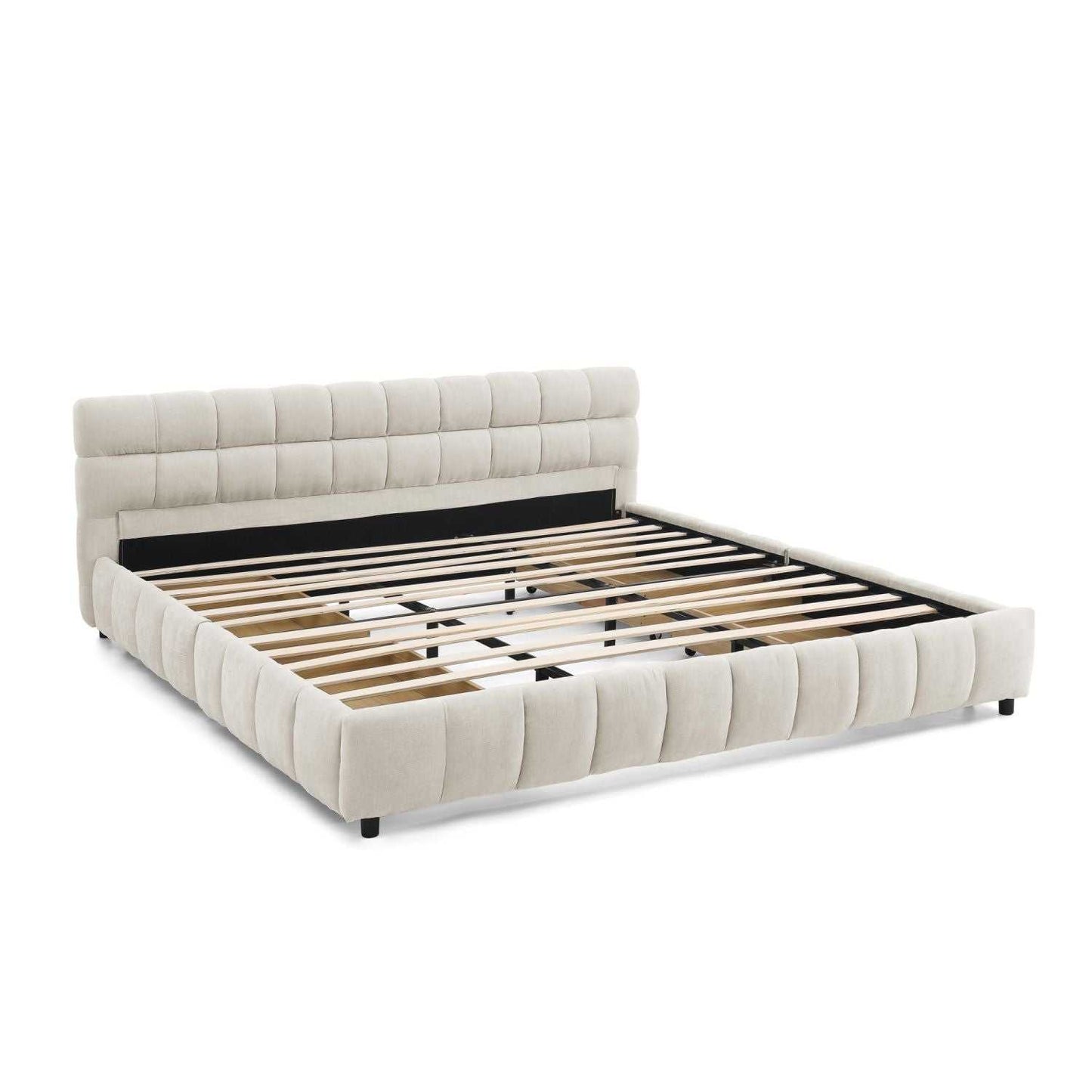 King Size Upholstered Bed ,comfortable upholstered bed frame, Chenille fabric, with headboard and solid bed frame. With drawer for storage.-Beige(88.5''*85.5''*31'') - luxuryhomedecoridea.com