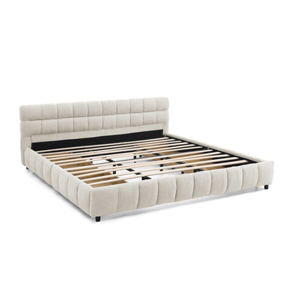 King Size Upholstered Bed ,comfortable upholstered bed frame, Chenille fabric, with headboard and solid bed frame. With drawer for storage.-Beige(88.5''*85.5''*31'') - luxuryhomedecoridea.com