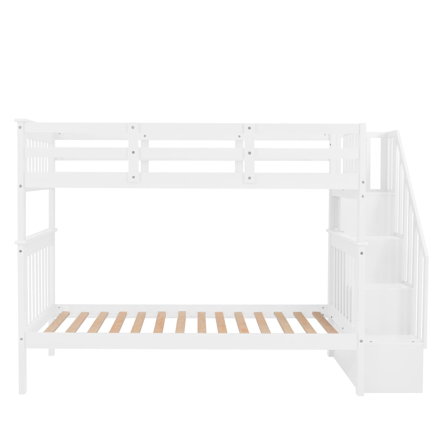 Stairway Twin-Over-Twin Bunk Bed with Storage and Guard Rail for Bedroom, Dorm - luxuryhomedecoridea.com
