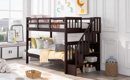 Stairway Twin-Over-Twin Bunk Bed with Storage and Guard Rail for Bedroom, Dorm - luxuryhomedecoridea.com