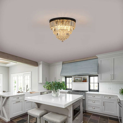 20" Luxury Crystal Flush Mount Ceiling Light with Black Finish – Elegant 6-Light Chandelier for Living Room, Dining Room, or Bedroom (Bulb Not Included) - luxuryhomedecoridea.com