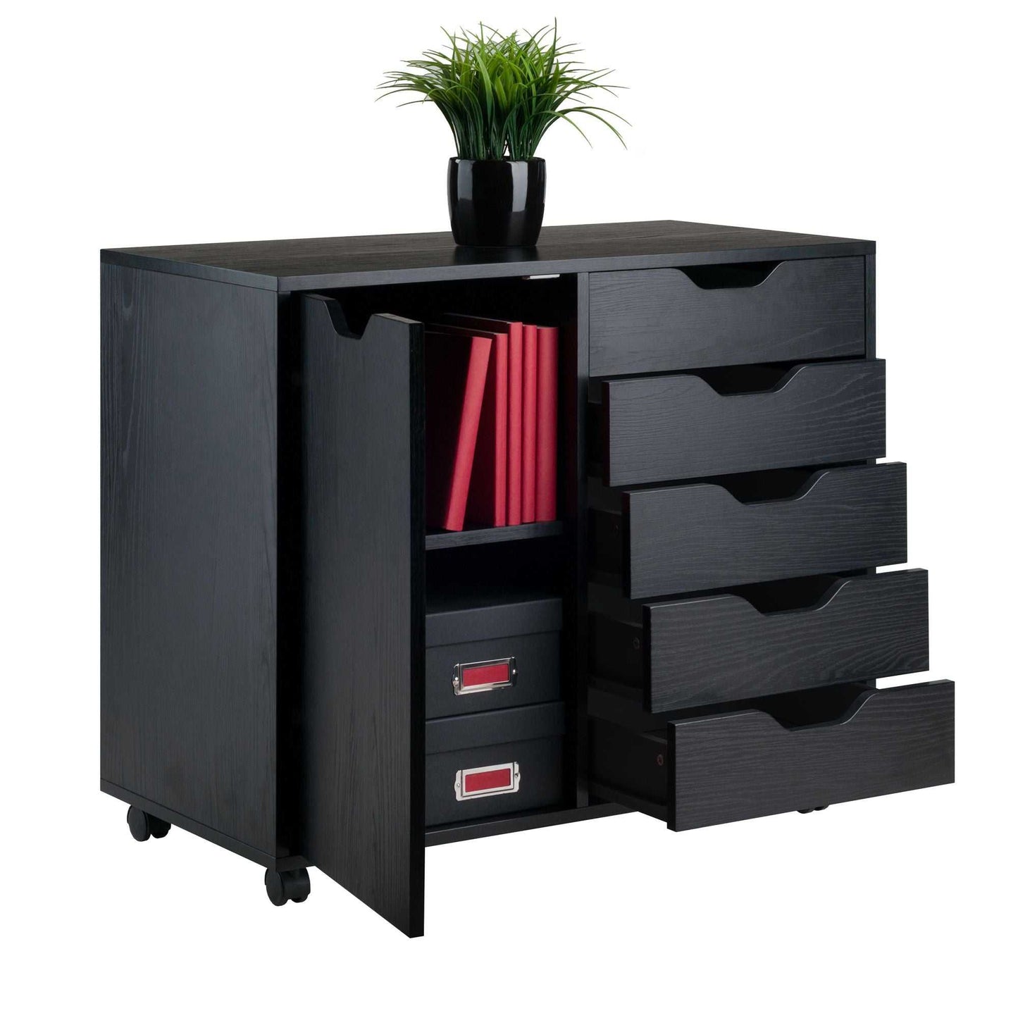 Halifax Wide Storage Cabinet; 5-Drawer; Black - luxuryhomedecoridea.com