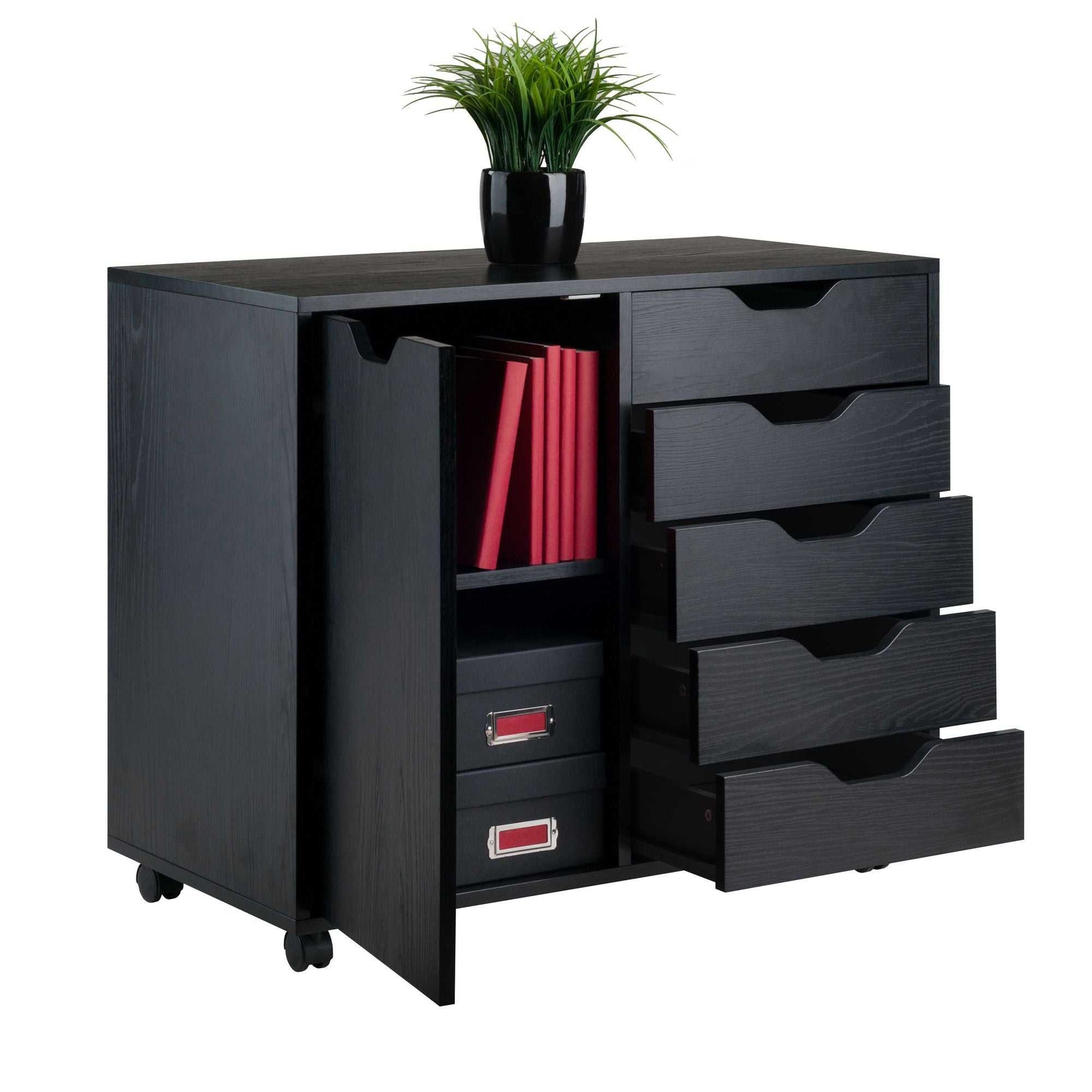 Halifax Wide Storage Cabinet; 5-Drawer; Black - luxuryhomedecoridea.com