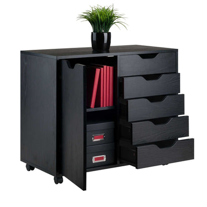 Halifax Wide Storage Cabinet; 5-Drawer; Black - luxuryhomedecoridea.com