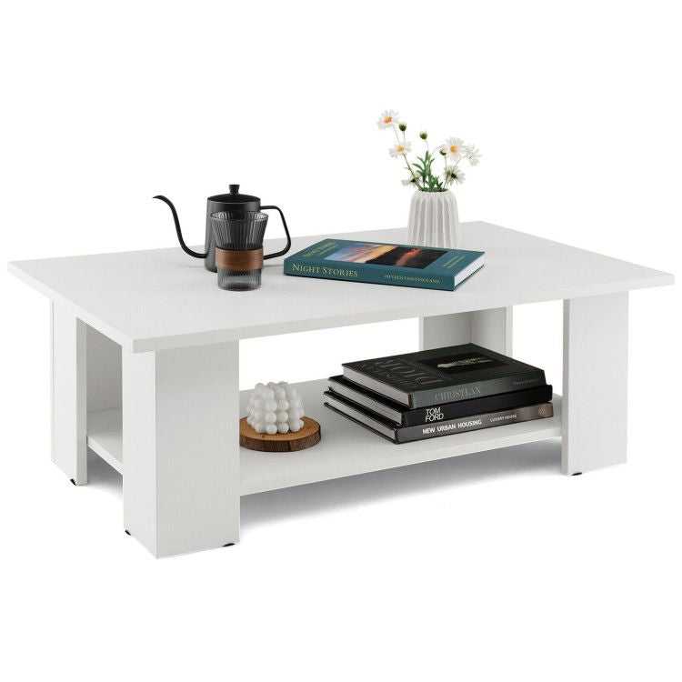 Large 41 Inch 2-tier Wooden Modern Coffee Table with Storage Shelf living room table - luxuryhomedecoridea.com