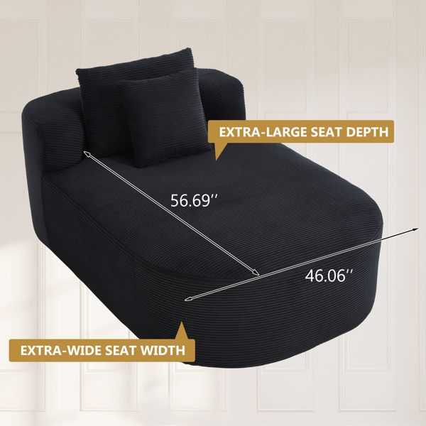 67.5''Chaise Lounge Chair 46'' Wide Seat Indoor Corduroy Oversized Sleeper Sofa for Living Room Deep Seat Lounge and Two Soft Pillows Convertible Boneless Sofa Bed, Black,No Assembly Required - luxuryhomedecoridea.com