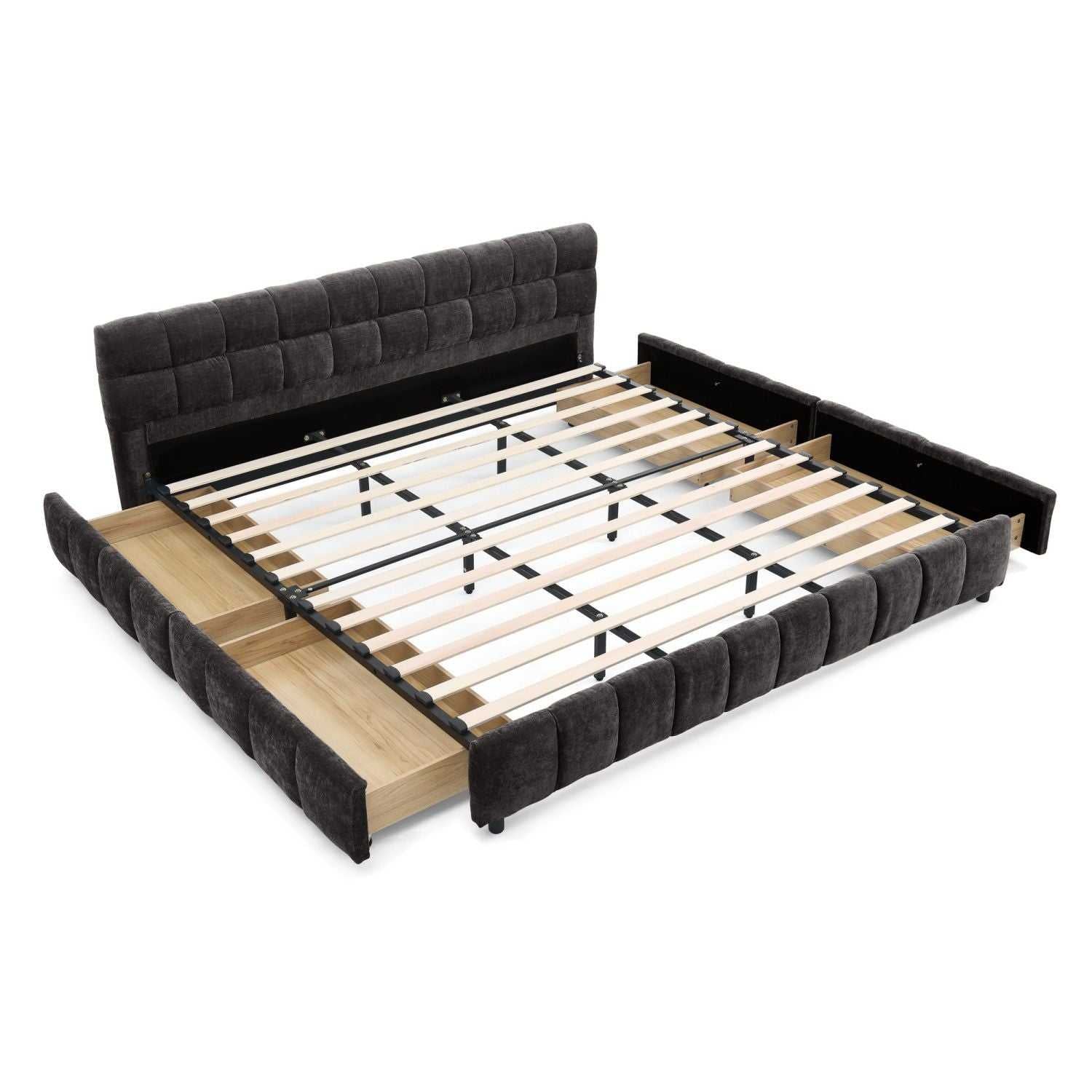 King Size Upholstered Bed ,comfortable upholstered bed frame, Chenille fabric, with headboard and solid bed frame. With drawer for storage.-Dark Gray(88.5''*85.5''*31'') - luxuryhomedecoridea.com