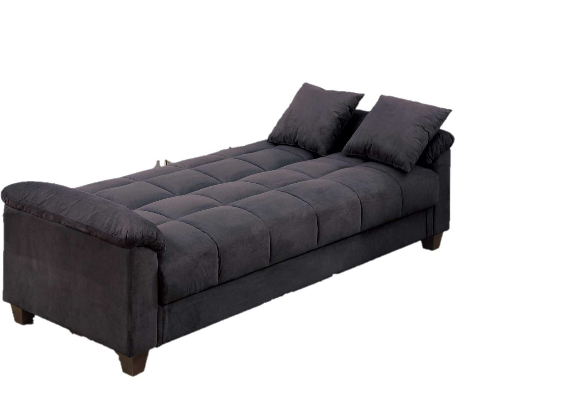 Contemporary Living Room Adjustable Sofa Ebony Microfiber Couch Plush Storage Couch 1pc Futon Sofa w Pillows - luxuryhomedecoridea.com