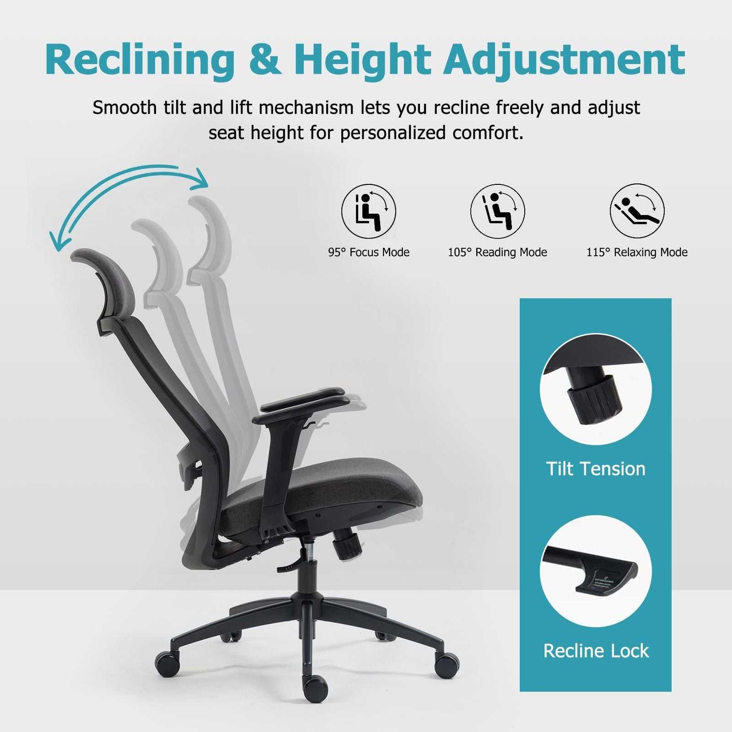 Ergonomic Mesh Office Chair with Adjustable Headrest and Lumbar Support, Breathable Back Design for Home and Office Use 8322H - luxuryhomedecoridea.com
