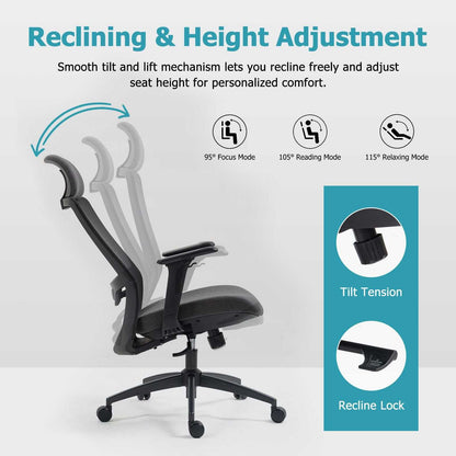 Ergonomic Mesh Office Chair with Adjustable Headrest and Lumbar Support, Breathable Back Design for Home and Office Use 8322H - luxuryhomedecoridea.com