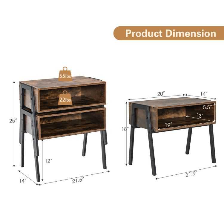 2 Pieces Stackable Night Stand Bedside End Table Set - luxuryhomedecoridea.com