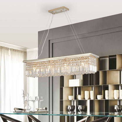 Modern Crystal Chandelier for Dining Room 8-Light Gold Rectangle Raindrop Chandelier Contemporary Rectangular Pendant Light Fixture for Kitchen Island Bar L39.4'' x W9.8'' x H8.7'(Bulb Not Included) - luxuryhomedecoridea.com