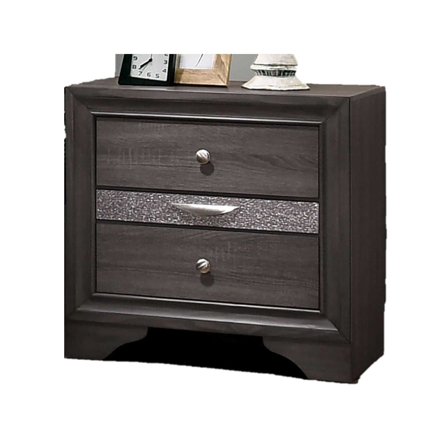 Contemporary 1pc Nightstand Gray Finish Silver Accents Hidden Jewelry Drawer Nickel Round Knob Bedside Table Bedroom Furniture - luxuryhomedecoridea.com