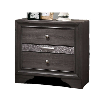 Contemporary 1pc Nightstand Gray Finish Silver Accents Hidden Jewelry Drawer Nickel Round Knob Bedside Table Bedroom Furniture - luxuryhomedecoridea.com