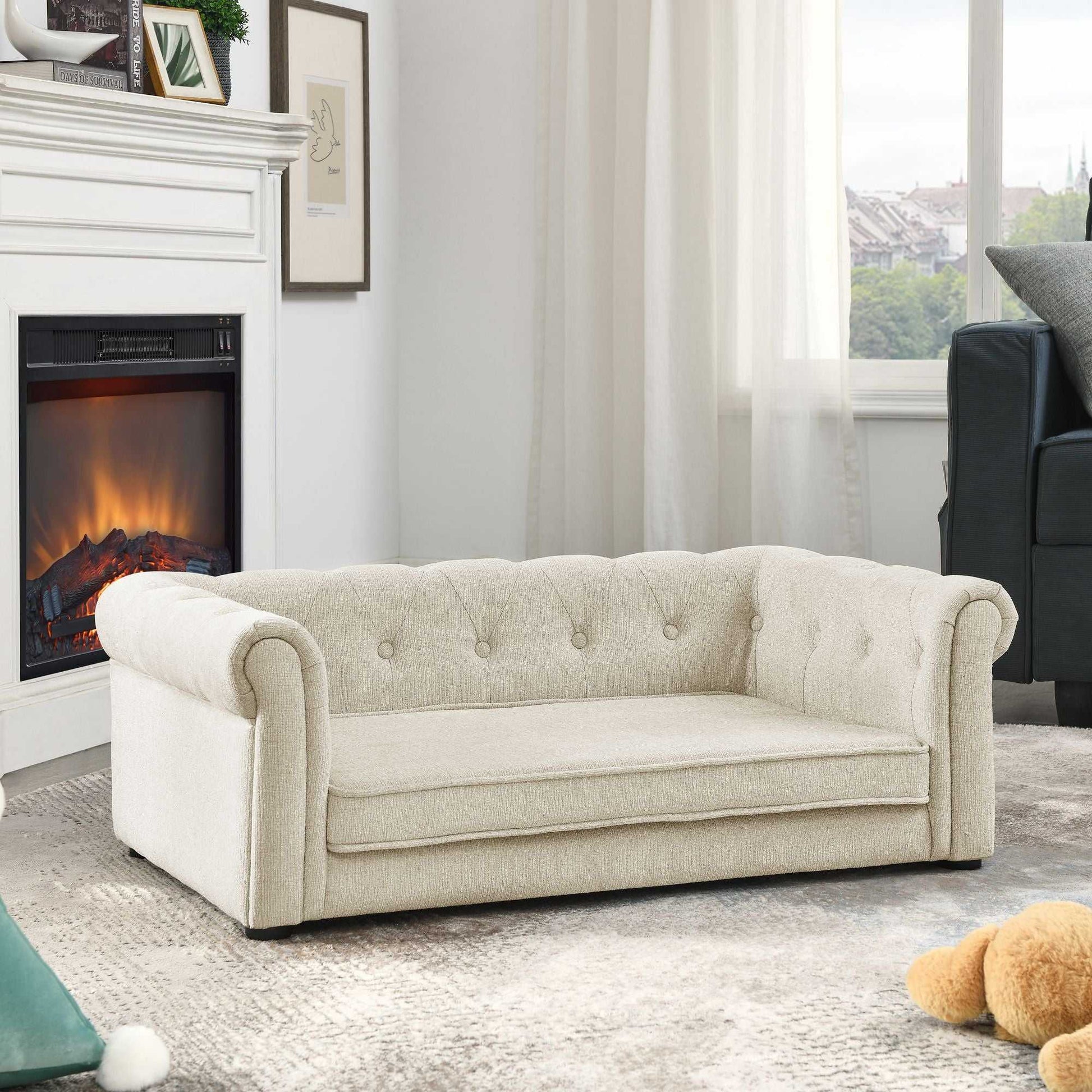 Elegant Rectangle Pet Bed for Medium and Large Dogs, Durable Elevated Dog Sofa Bed, Comfortable Dog Couch, Modern and Stylish Dog Sofa for Large Dogs,Beige - luxuryhomedecoridea.com