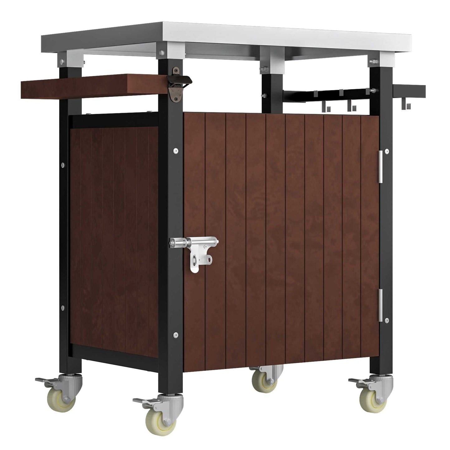 Outdoor Grill Cart with Stainless Steel Tabletop, Storage, Patio Kitchen Island with Wheels, Hooks, and Spice Rack, Waterproof Outdoor Grill Table, Movable BBQ Serving Cart Rolling Bar Cart - luxuryhomedecoridea.com