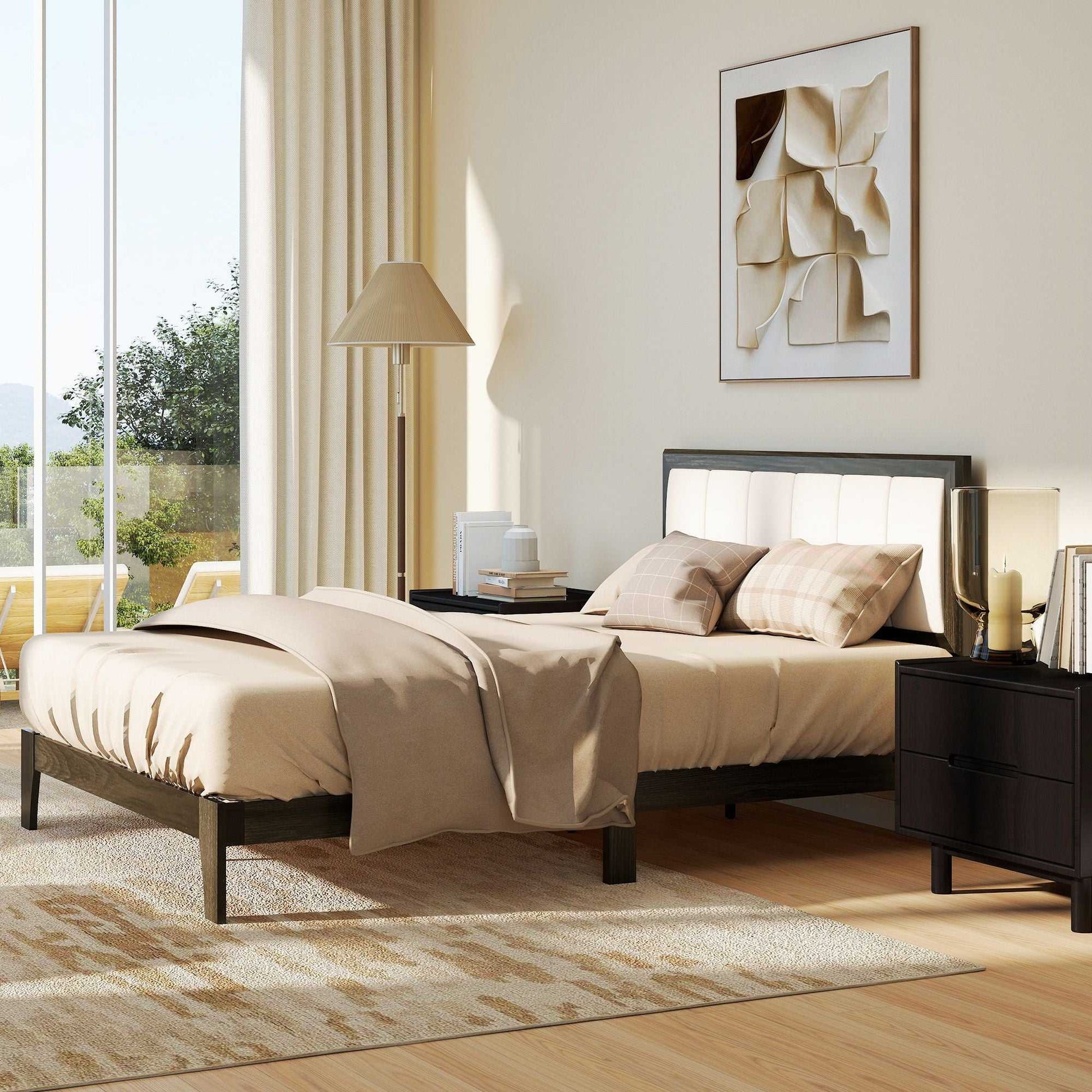 Full Bed Frame with Headboard Full Size Platform Bed Frame with Wooden Slats No Box Spring Needed Easy Assembly Walnut - luxuryhomedecoridea.com