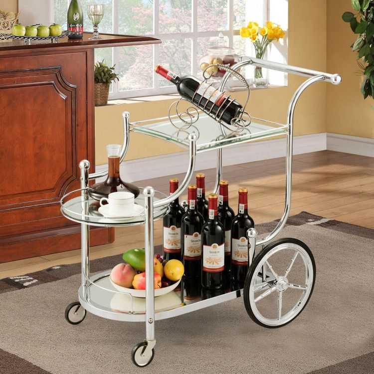 Kitchen Rolling Bar Cart with Tempered Glass Suitable for Restaurant and Hotel - luxuryhomedecoridea.com