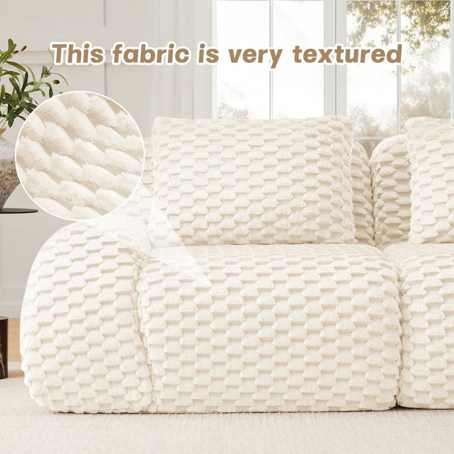 Modern Modular Sectional Sofa for Living Room,Flannelette Fabric,Oversized 3-Seater Couch,boneless sofa,Deep Seat,Buckle connection,Anti-slip Design,No Assembly,Cream - luxuryhomedecoridea.com