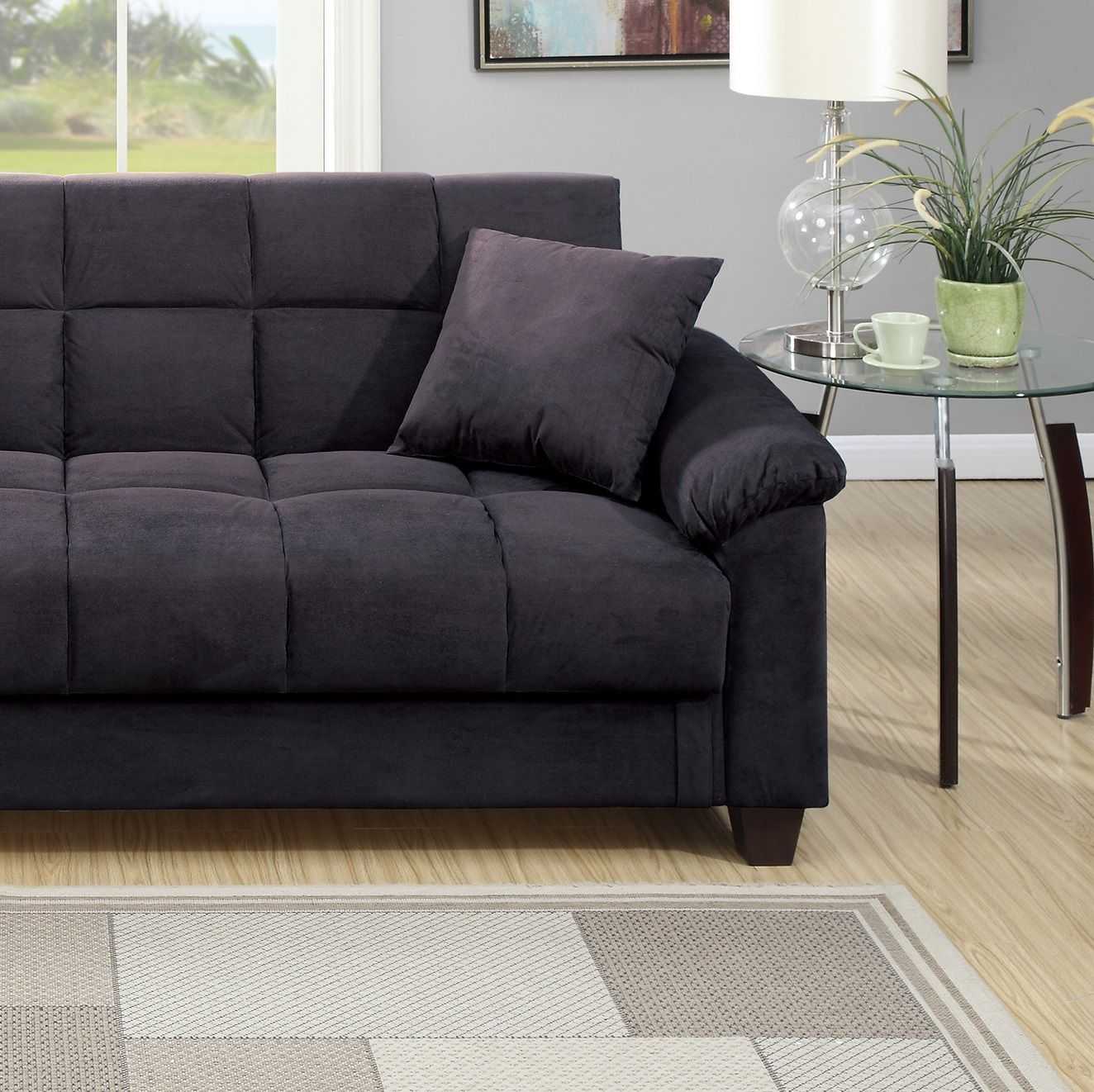 Contemporary Living Room Adjustable Sofa Ebony Microfiber Couch Plush Storage Couch 1pc Futon Sofa w Pillows - luxuryhomedecoridea.com