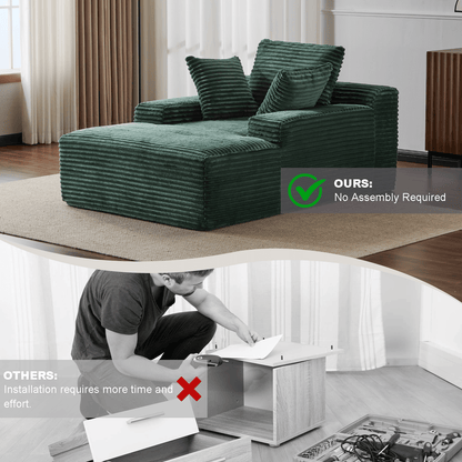 Double Chaise Lounge Chair Indoor,Oversized Upholstered Sleeper Cloud Couch,Deep Seat Luxury Sofa Bed,Sectional Sofa Chaise Love-seat,Corduroy Reading Chair for Living Room,No Assembly Required - luxuryhomedecoridea.com