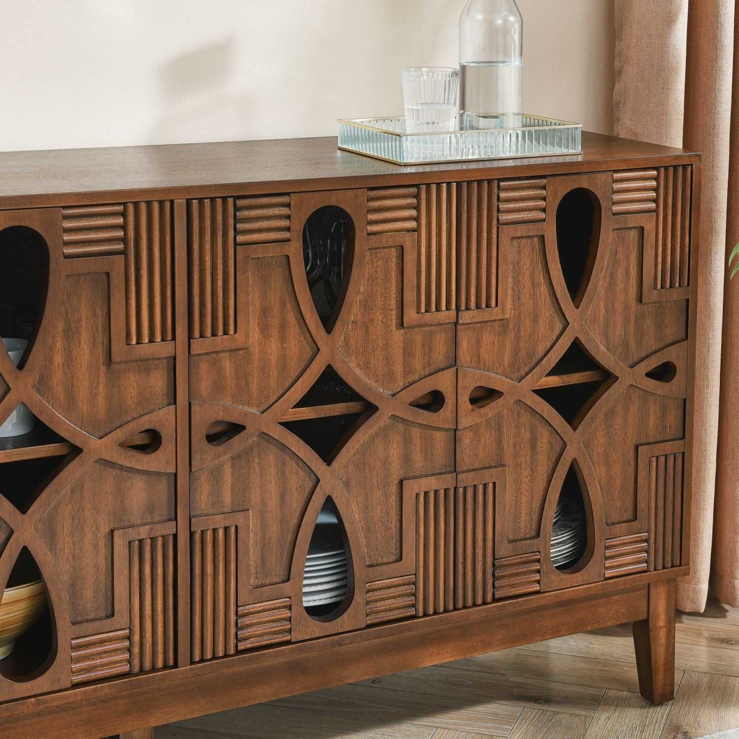 60.5" Mid Century Modern Sideboard Buffet Cabinet with Storage, TV Media Console Table, Storage Cabinet with 4 Doors & Adjustable Shelves for Kitchen Dining Living Room Entryway, Walnut - luxuryhomedecoridea.com