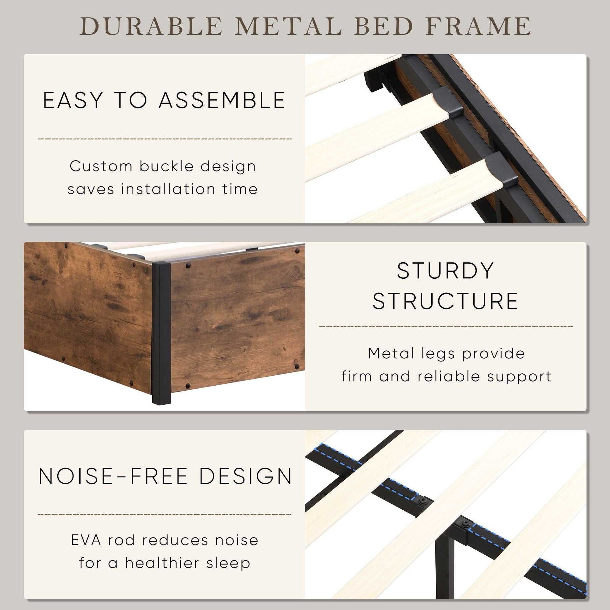 Lift-up Storage Bed Frame, Full Size Bed Frame with Bookcase Headboard & LED Lights, Wooden Platform Bed Frame with Charging Station, No Spring Box Needed, Rustic Brown - luxuryhomedecoridea.com