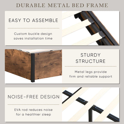 Lift-up Storage Bed Frame, Full Size Bed Frame with Bookcase Headboard & LED Lights, Wooden Platform Bed Frame with Charging Station, No Spring Box Needed, Rustic Brown - luxuryhomedecoridea.com