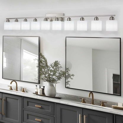 10-Light Bathroom Light Fixtures, 6552inch Nickel Vanity Light with Milky White Glass Shade, Modern Bathroom Wall Lights Over Mirror, Farmhouse Wall Sconces Lighting for Bedroom Living Room - luxuryhomedecoridea.com