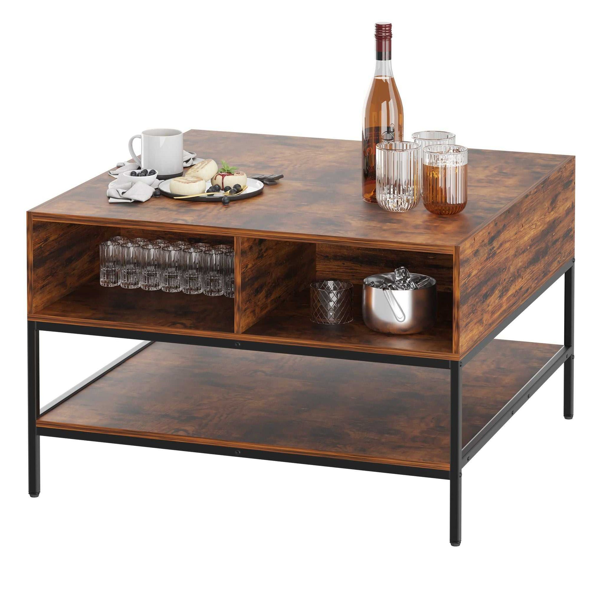 Flip-Top Coffee Table with Storage - Dark Walnut & Black Metal - 31.5" Lift-Top Design w/Hidden Compartment - Easy Assembly Living Room Table - luxuryhomedecoridea.com