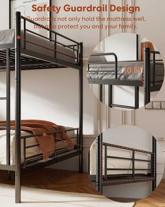 Modern Double Layer Bunk Bed with Sturdy Metal Frame Safety Guardrails Underbed Storage Space for Kids Teens Adults Easy Assembly No Box Spring Needed - luxuryhomedecoridea.com
