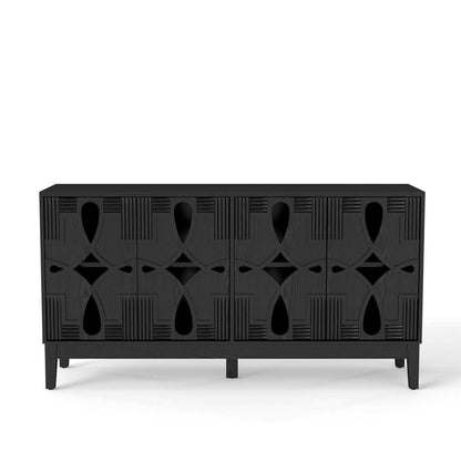 60.5" Mid Century Modern Sideboard Buffet Cabinet with Storage, TV Media Console Table, Storage Cabinet with 4 Doors & Adjustable Shelves for Kitchen Dining Living Room Entryway, Black - luxuryhomedecoridea.com