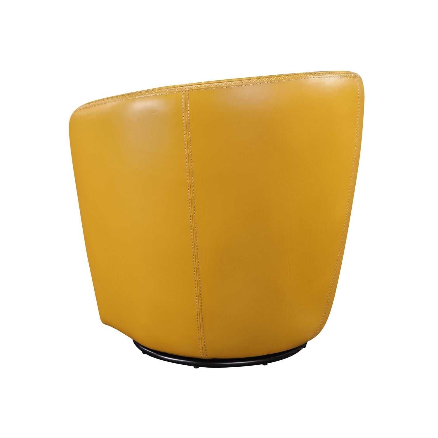 Luxury Living Room Furniture Swivel Chair Yellow Top Grain Leather Upholstery Solid Wood 1pc Barrel Back Accent Chair - luxuryhomedecoridea.com