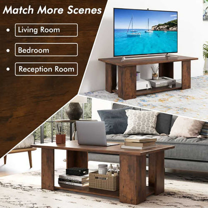 Large 41 Inch 2-tier Wooden Modern Coffee Table with Storage Shelf living room table - luxuryhomedecoridea.com