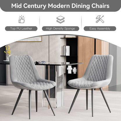 Modern Dining Chairs Set of 2, Top PU Leather Upholstered Dining Room Chairs with Metal Legs, Ergonomic Kitchen Chairs for Kitchen Dinning Room - luxuryhomedecoridea.com