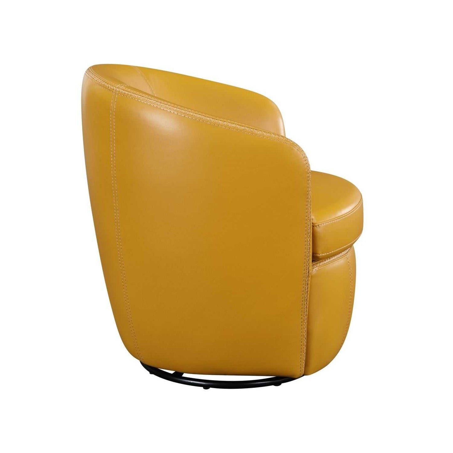 Luxury Living Room Furniture Swivel Chair Yellow Top Grain Leather Upholstery Solid Wood 1pc Barrel Back Accent Chair - luxuryhomedecoridea.com