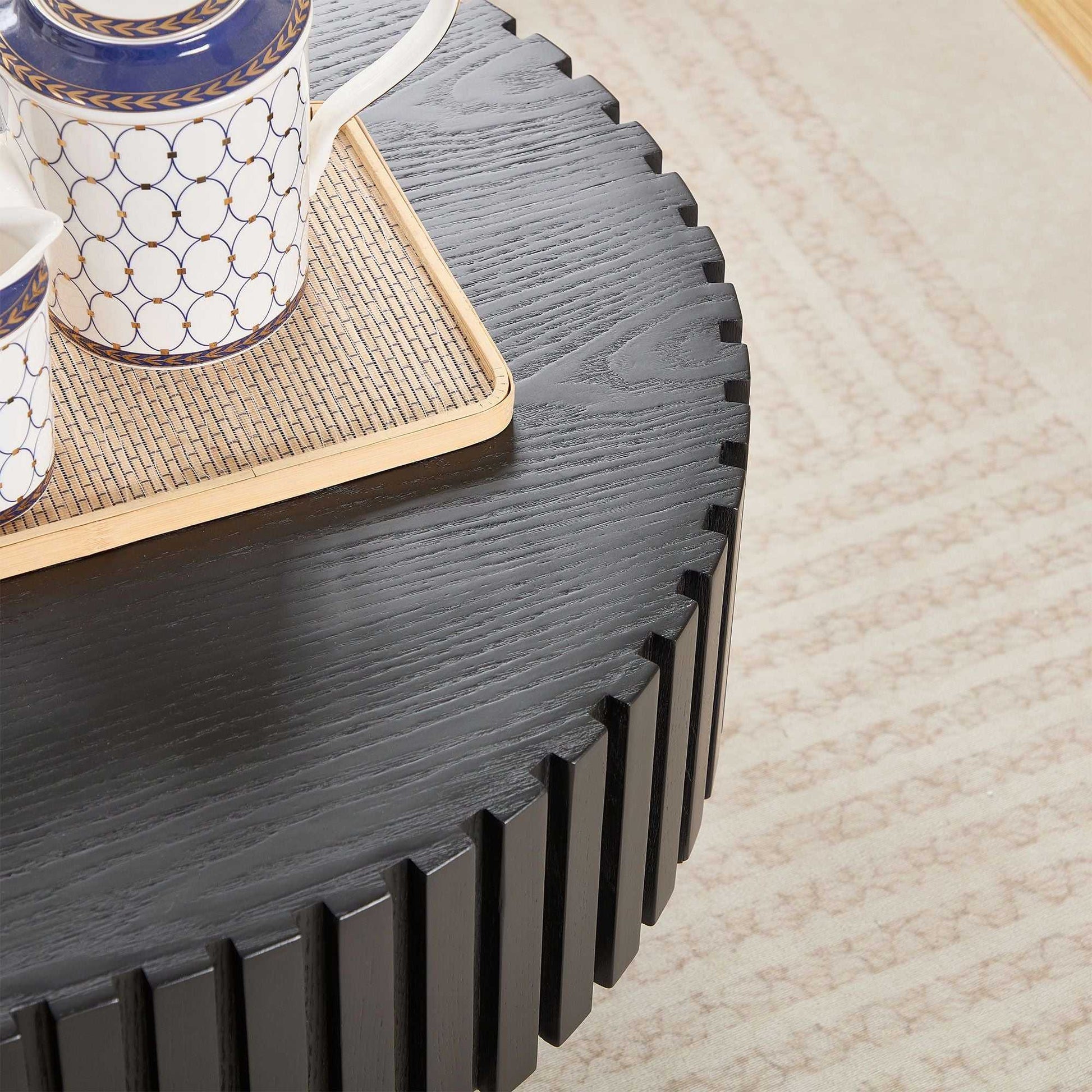 43.70 Inch Modern Handcraft Drum Coffee Table Oval Coffee Table for Living Room,Small Wooden Coffee Table with Sturdy Pedestal for Office - luxuryhomedecoridea.com