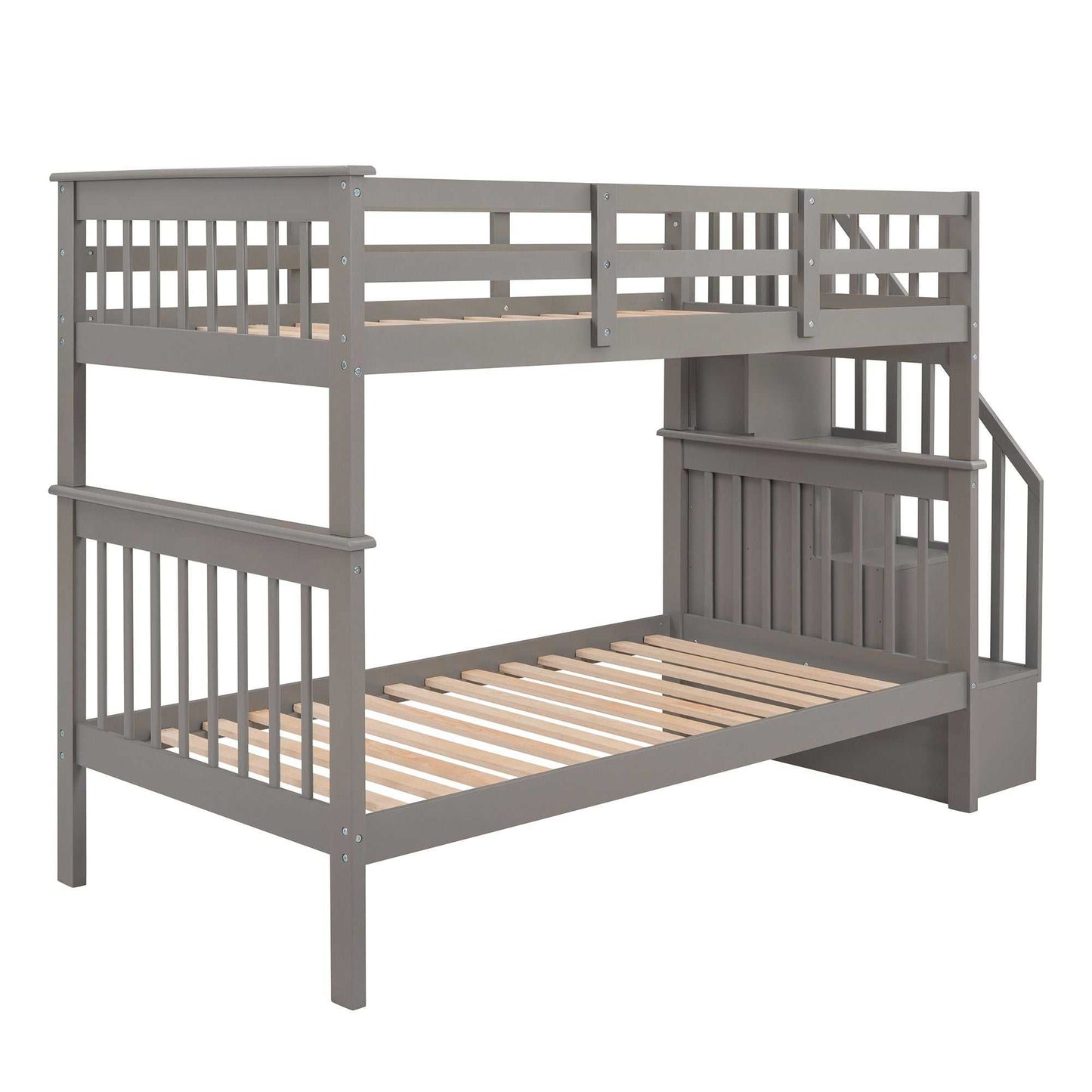 Stairway Twin-Over-Twin Bunk Bed with Storage and Guard Rail for Bedroom, Dorm - luxuryhomedecoridea.com