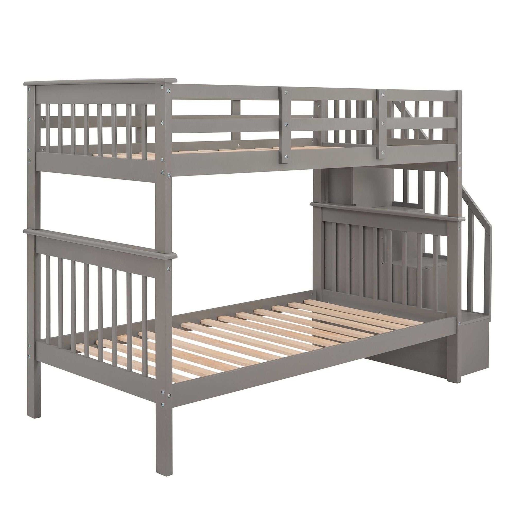 Stairway Twin-Over-Twin Bunk Bed with Storage and Guard Rail for Bedroom, Dorm - luxuryhomedecoridea.com