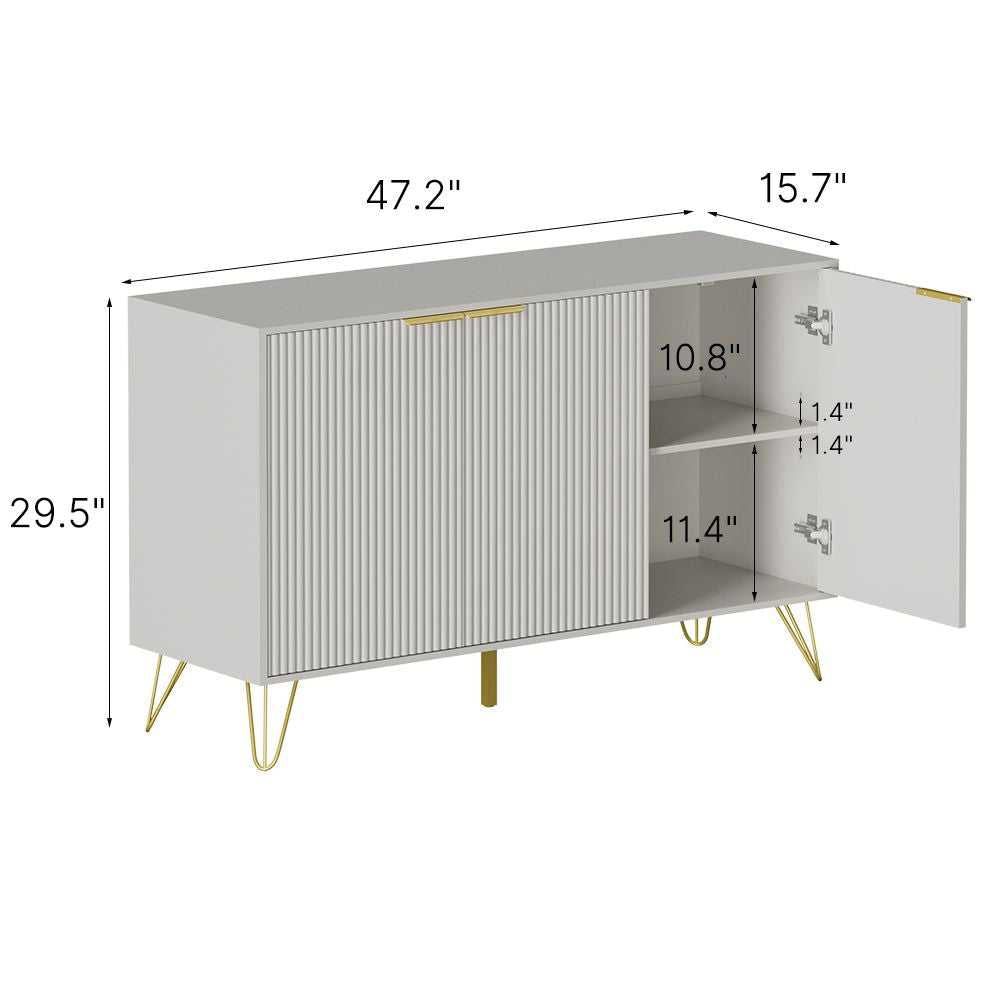 Sideboard Storage Cabinet with Adjustable Shelves, Buffet Cabinet, Elegant Fashionable Storage Cabinet with Golden Handle and Metal Legs, Modern Coffee Bar Station, Wood Kitchen Table - luxuryhomedecoridea.com
