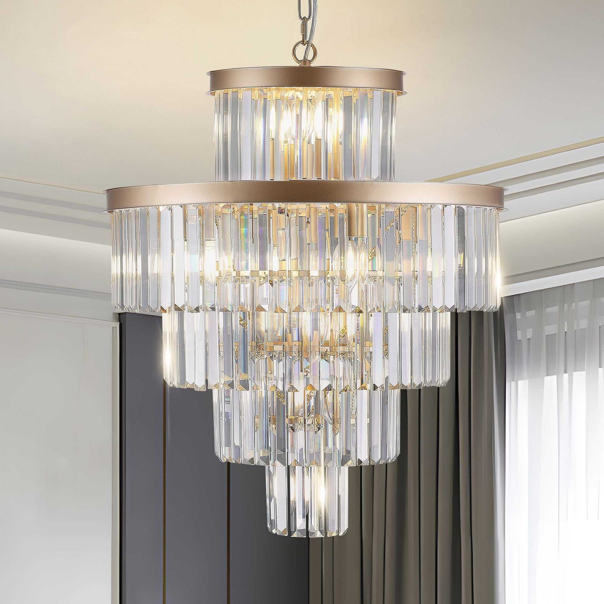 Golden Luxury Crystal Chandelier Modern Chandeliers Lights Fixture Hanging Pendant Light Fixture for Dining Room Bedroom Living Room Dia 23.6 Inch-Gold - luxuryhomedecoridea.com