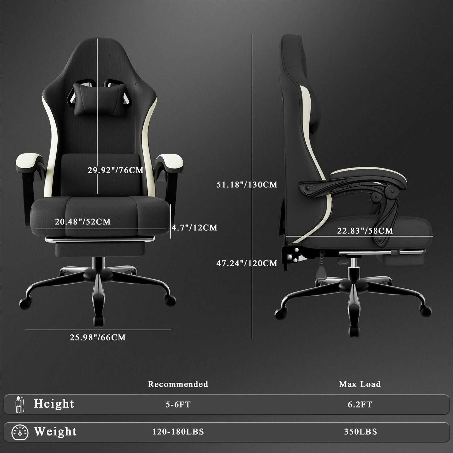 Ergonomic Gaming Chair with Pocketed Spring Cushion, Breathable Fabric Computer Chair with Footrest, Adjustable Lumbar Support Video Game Chair for Adults (Fabric) - luxuryhomedecoridea.com